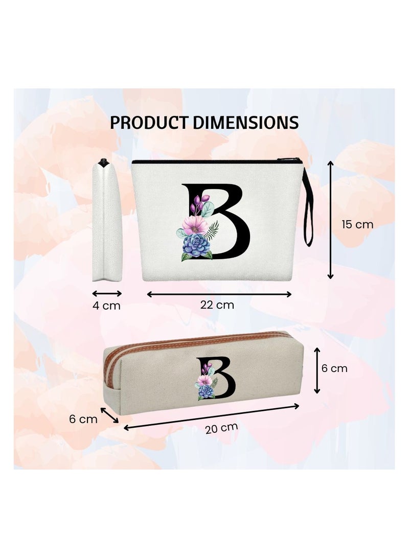 PRINTSHOP4ME Initial Monogram Cosmetic Bag And Floral Pencil Pouch-A-Z Letter Monogram Set For Girls&Women-Gift Set For Friends,Daughters Or Coworkers-Ideal For School,Work&Travel - Image 3