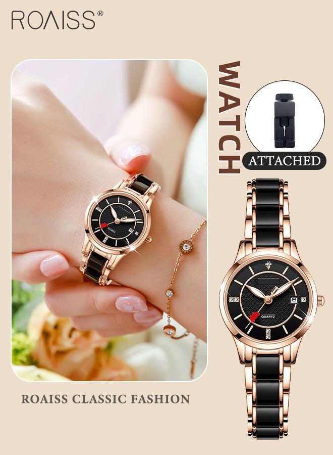 رويس ساعة كوارتز نسائية بسوار من السيراميك بقرص دائري مع عقرب ثواني على شكل سهم، ساعة يد فاخرة مضادة للماء ومضيئة كهدية للسيدات - Image 1