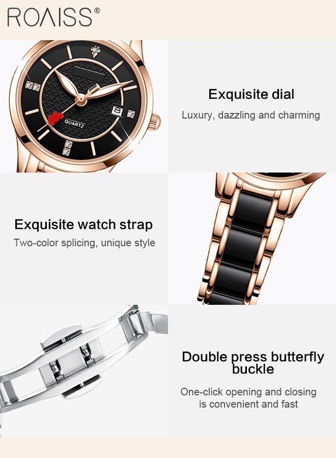 رويس ساعة كوارتز نسائية بسوار من السيراميك بقرص دائري مع عقرب ثواني على شكل سهم، ساعة يد فاخرة مضادة للماء ومضيئة كهدية للسيدات - Image 5