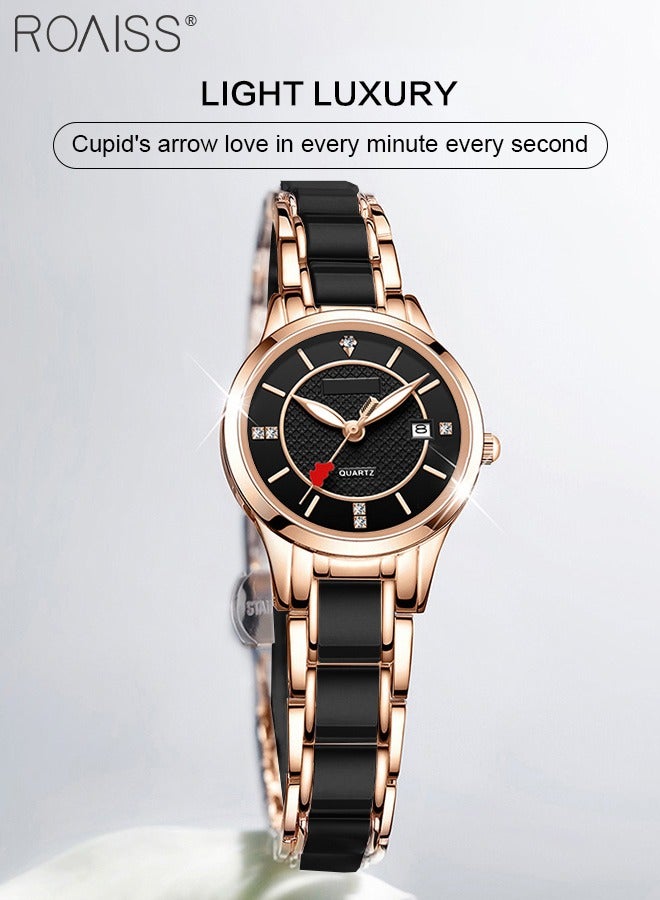 رويس ساعة كوارتز نسائية بسوار من السيراميك بقرص دائري مع عقرب ثواني على شكل سهم، ساعة يد فاخرة مضادة للماء ومضيئة كهدية للسيدات - Image 3
