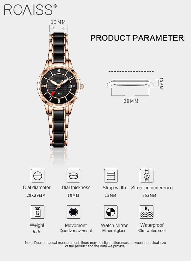 رويس ساعة كوارتز نسائية بسوار من السيراميك بقرص دائري مع عقرب ثواني على شكل سهم، ساعة يد فاخرة مضادة للماء ومضيئة كهدية للسيدات - Image 4