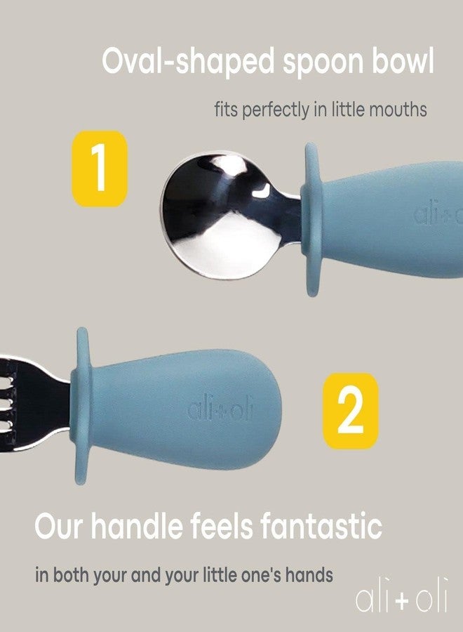 Ali+Oli Spoon & Fork Learning Set for Toddlers (Powder Blue) 6m+ Grab Easy BPA Free Food-Grade Silicone Handle, Kids Silverware Self Feeding Baby Utensil, Multi-stage Baby Feeding Set Ergonomic Design - Image 2