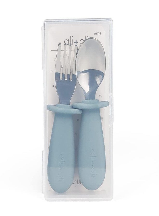 Ali+Oli Spoon & Fork Learning Set for Toddlers (Powder Blue) 6m+ Grab Easy BPA Free Food-Grade Silicone Handle, Kids Silverware Self Feeding Baby Utensil, Multi-stage Baby Feeding Set Ergonomic Design - Image 5