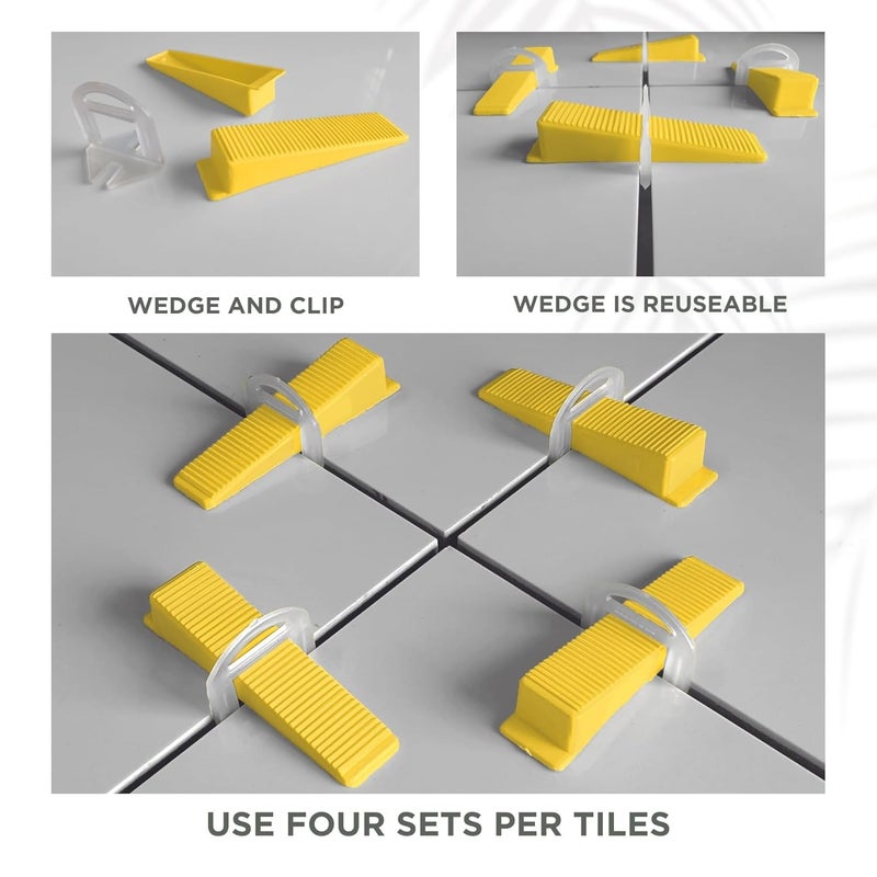 Reyal Reyal Premium Tile Leveling Spacer 1 mm to 5 mm CLIP Pack of 50 Tile Leveler Tile Spacers Leveling System for Wall and Floor 2MM CLIPS AND WEDGE SET 500  - Image 4
