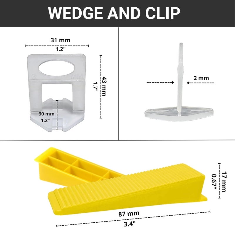 Reyal Reyal Premium Tile Leveling Spacer 1 mm to 5 mm CLIP Pack of 50 Tile Leveler Tile Spacers Leveling System for Wall and Floor 2MM CLIPS AND WEDGE SET 500  - Image 2