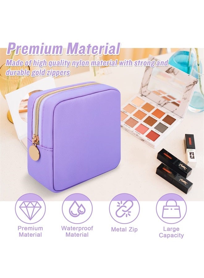 Iqimott Nylon Mini Makeup Bag, Preppy Small Cosmetic Bag Compact Make up Pouch Toiletry Bag, Waterproof Zipper Purse Travel Coin Pouch Sanitary Napkin Storage Bag for Women Girls Teens(Purple) - Image 2
