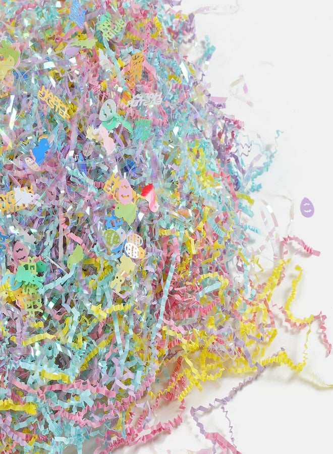CIPOWM 16oz Easter Grass Crinkle Cut Paper Shred, Iridescent Multicolor Raffia Paper Shred Filler with Easter Confetti Shredded Paper Grass for Gift Wrapping Craft DIY Gift Bag Box Filling Party Supply - Image 2