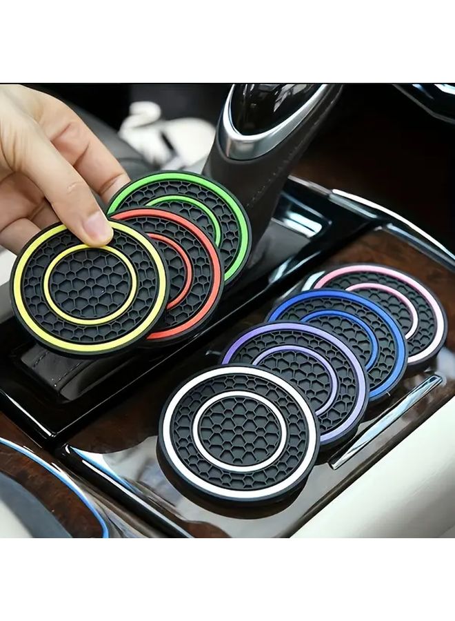 2 Red PVC Double Ring Anti Slip Cup Holder Mats Set Dust Resistant Car Accessories - Image 1