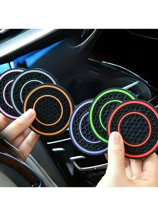 2 Red PVC Double Ring Anti Slip Cup Holder Mats Set Dust Resistant Car Accessories - Image 3