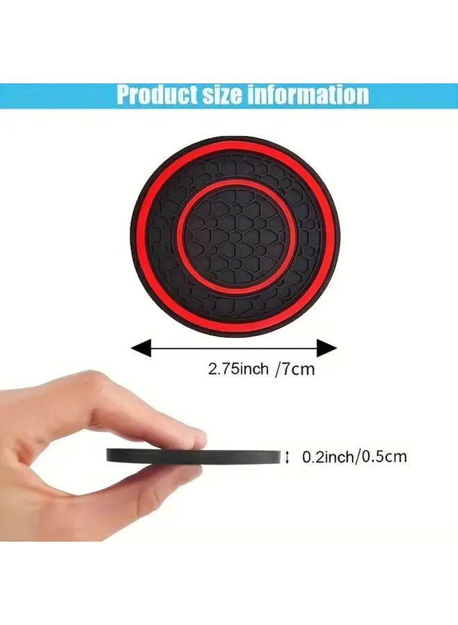 2 Red PVC Double Ring Anti Slip Cup Holder Mats Set Dust Resistant Car Accessories - Image 2