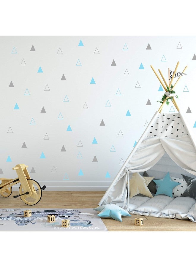 The Boho Design Tribal Triangles Wall Decals Peel and Stick for Kids, Baby Bedroom Nursery and Living Room, Vinyl Wall Stickers Decor (Grey and Light Blue) - Image 1