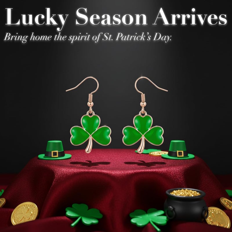 Zeptrix St Patricks Day Earrings for Women,Shamrock Clover Green Earrings Saint Patricks Day Decorations Irish Handmade Lucky Four Leaf Dangle Earring St. Patrick's Day Accessory Holiday Jewelry Gift(Gold) - Image 5
