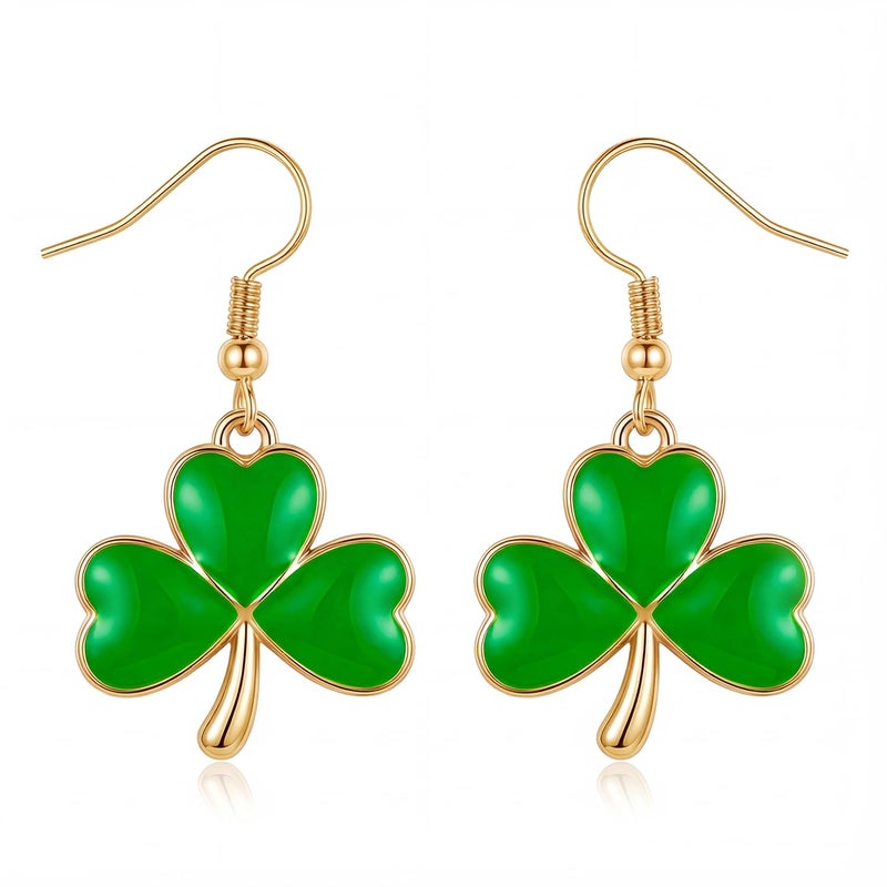 Zeptrix St Patricks Day Earrings for Women,Shamrock Clover Green Earrings Saint Patricks Day Decorations Irish Handmade Lucky Four Leaf Dangle Earring St. Patrick's Day Accessory Holiday Jewelry Gift(Gold) - Image 1
