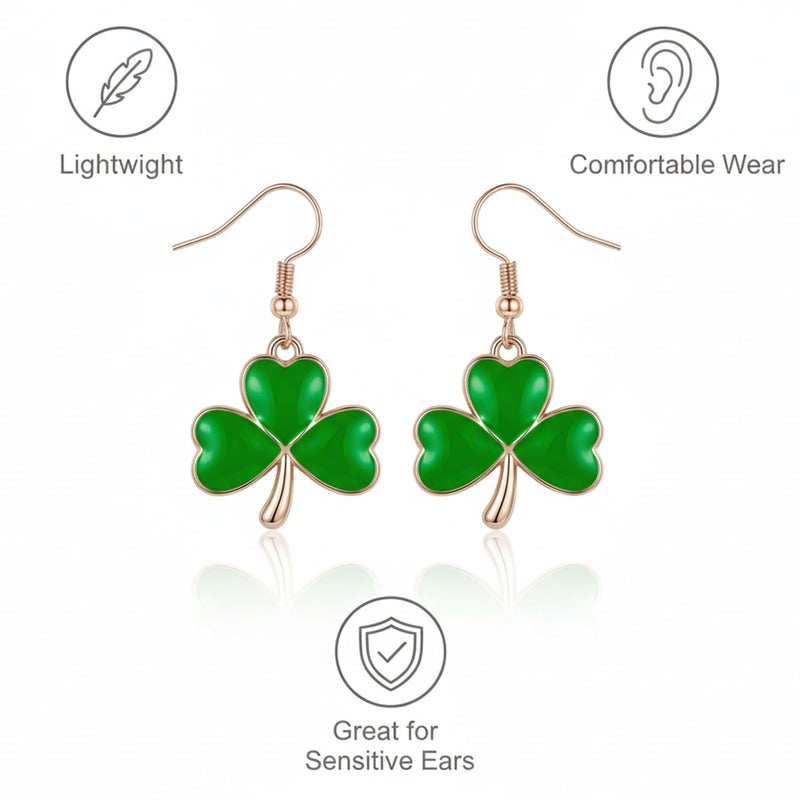 Zeptrix St Patricks Day Earrings for Women,Shamrock Clover Green Earrings Saint Patricks Day Decorations Irish Handmade Lucky Four Leaf Dangle Earring St. Patrick's Day Accessory Holiday Jewelry Gift(Gold) - Image 4