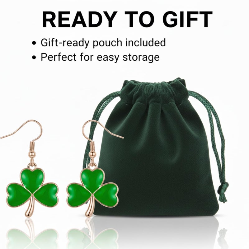 Zeptrix St Patricks Day Earrings for Women,Shamrock Clover Green Earrings Saint Patricks Day Decorations Irish Handmade Lucky Four Leaf Dangle Earring St. Patrick's Day Accessory Holiday Jewelry Gift(Gold) - Image 2
