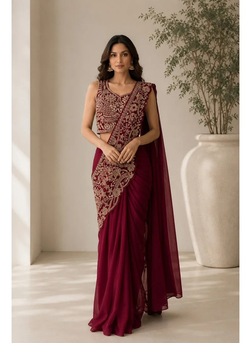 Lehar Premium Georgette Ready-to-Drape Saree with Heavy Hand Embroidered Blouse
