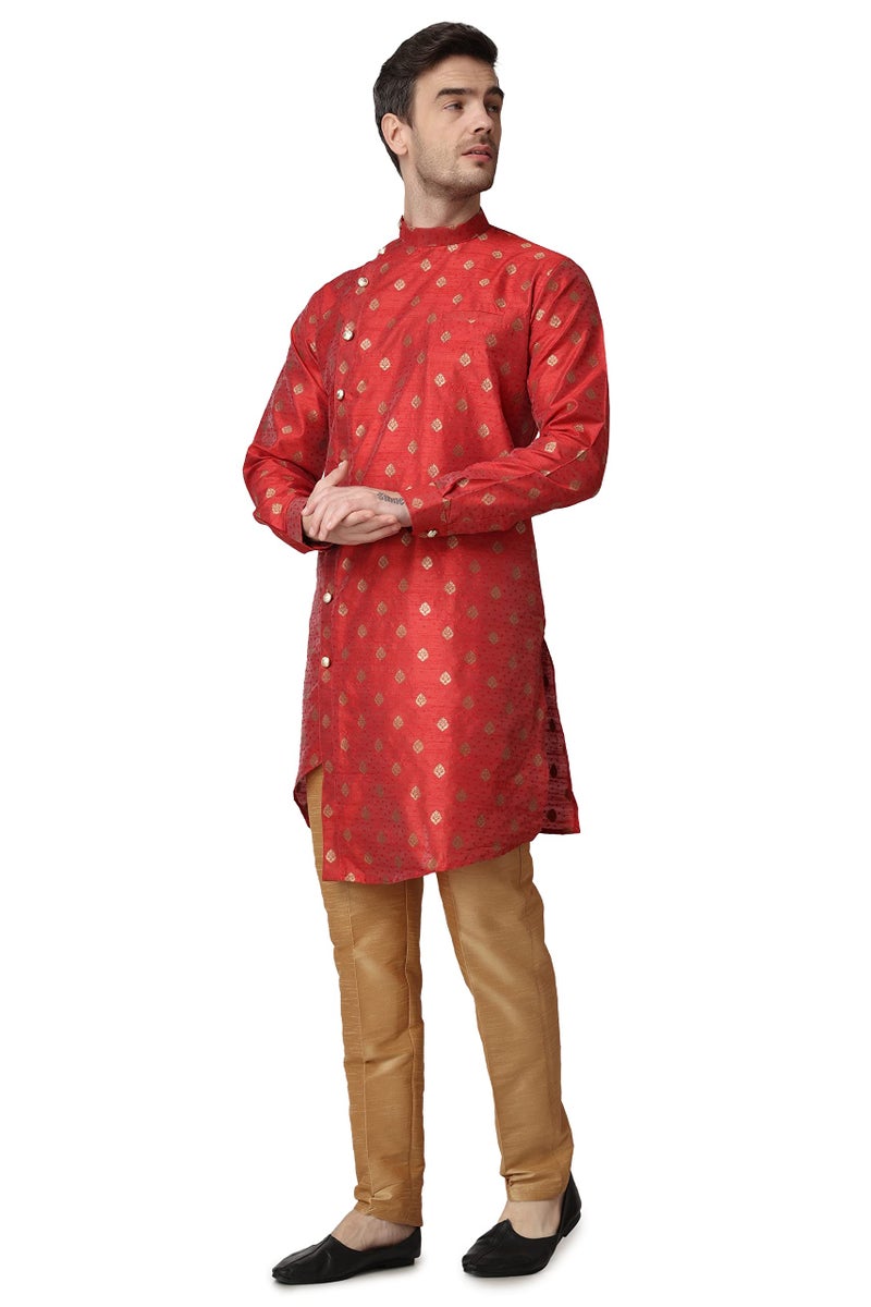 Royal Kurta Men's Maroon Color Jacquard Silk Printed Kurta (Size-40) - Image 2