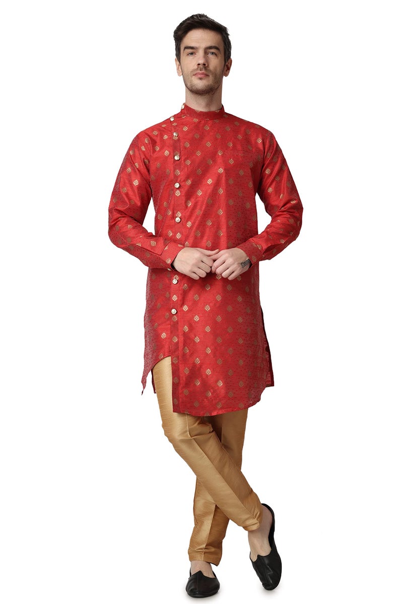 Royal Kurta Men's Maroon Color Jacquard Silk Printed Kurta (Size-40) - Image 1