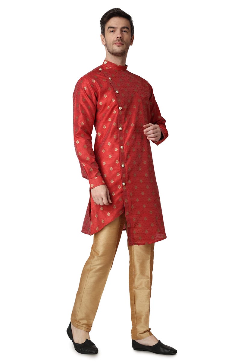 Royal Kurta Men's Maroon Color Jacquard Silk Printed Kurta (Size-40) - Image 3