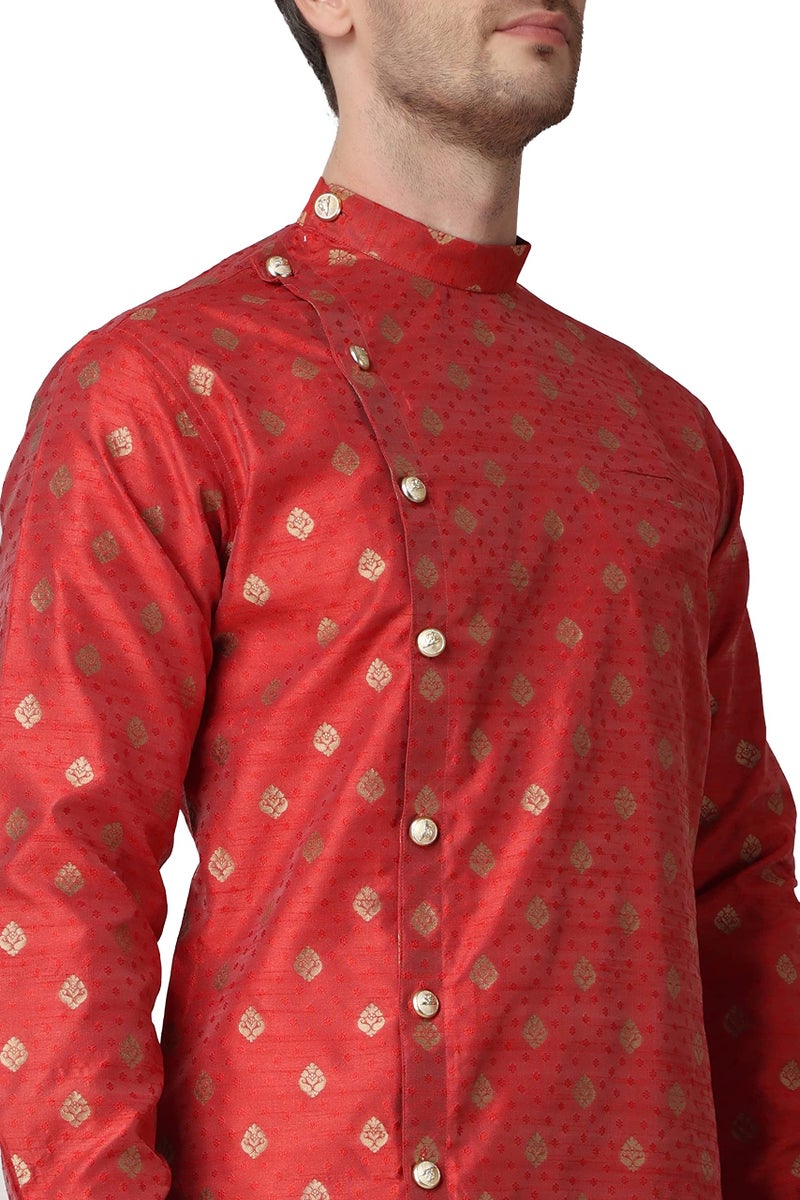 Royal Kurta Men's Maroon Color Jacquard Silk Printed Kurta (Size-40) - Image 4