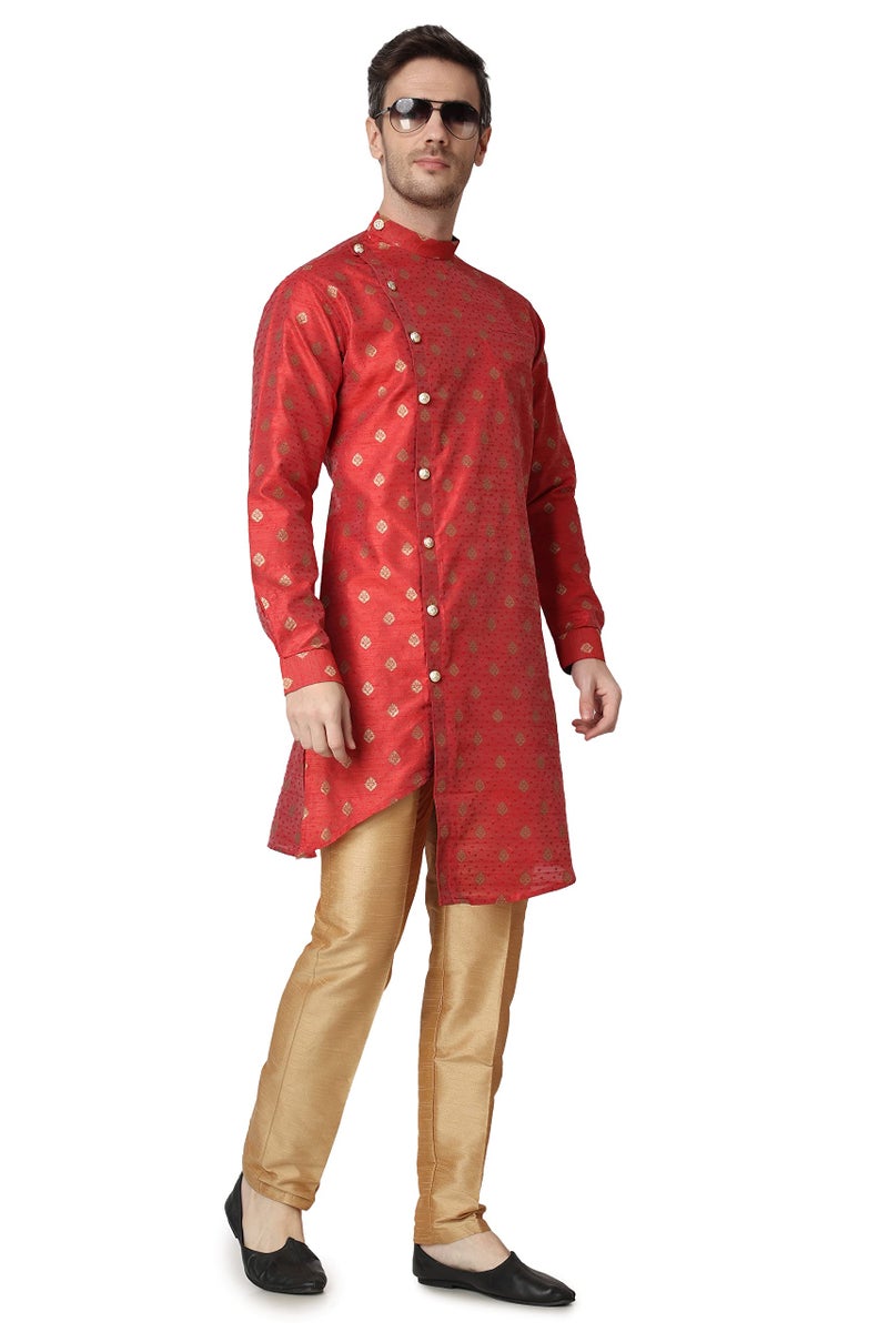 Royal Kurta Men's Maroon Color Jacquard Silk Printed Kurta (Size-40) - Image 5