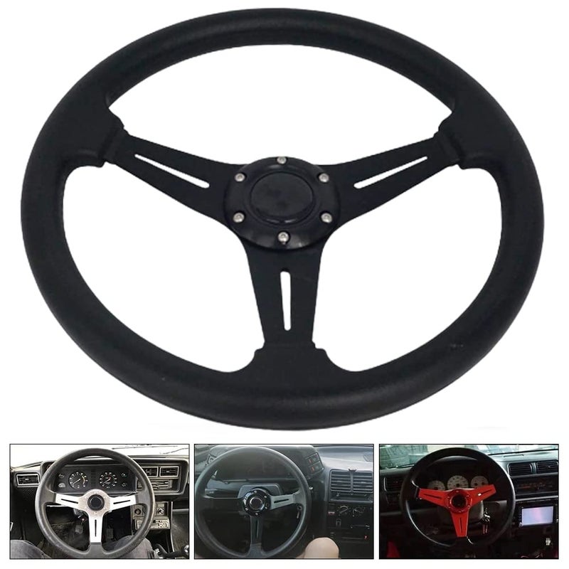 YEHICY 13.8â€ Auto Racing Steering Wheel Flat Drifting 6 Bolts Car Sport Steering Wheel Pu Leather and Aluminum Spokes with Horn Button - Image 2