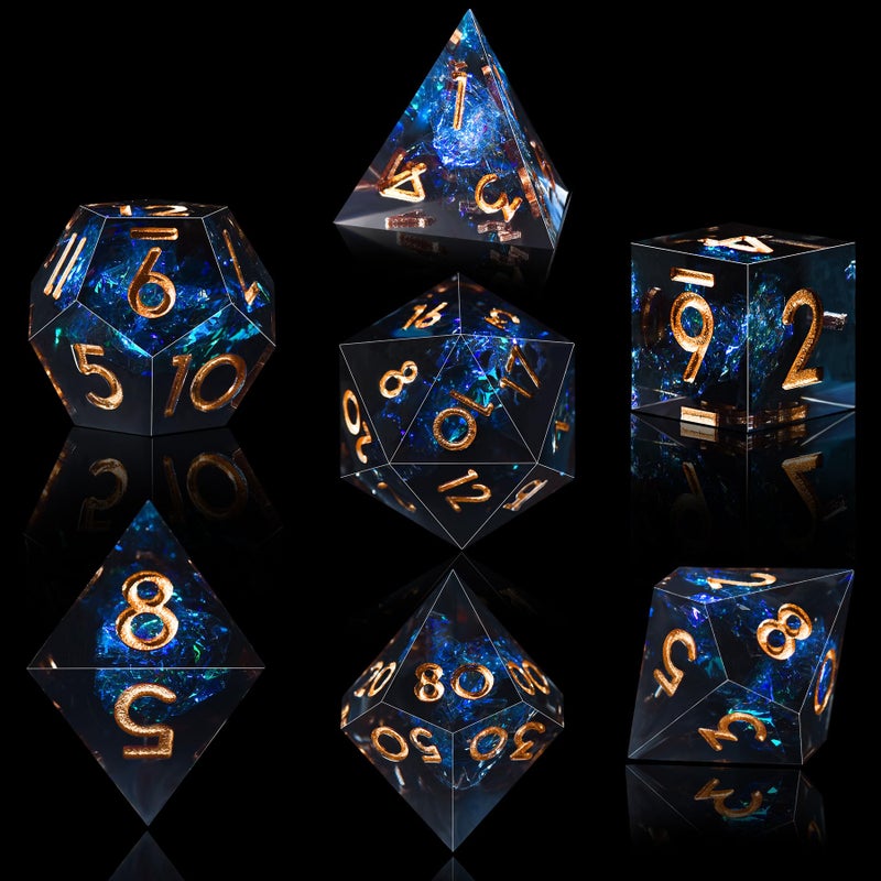 AUSTOR 7-Die DND Dice Set Handmade Sharp Edge Polyhedral Dice for Dungeons and Dragons RPG MTG Table Gamesï¼ˆDark Starï¼‰ - Image 1