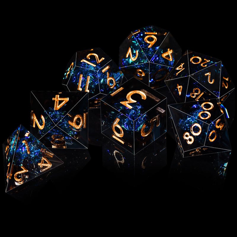 AUSTOR 7-Die DND Dice Set Handmade Sharp Edge Polyhedral Dice for Dungeons and Dragons RPG MTG Table Gamesï¼ˆDark Starï¼‰ - Image 3
