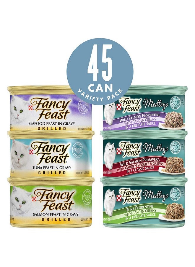 Fancy Feast Purina Fancy Feast Wet Cat Food Variety Pack, Grilled Feast & Medleys Seafood Collection - (Pack of 45) 3 oz. Cans - Image 1
