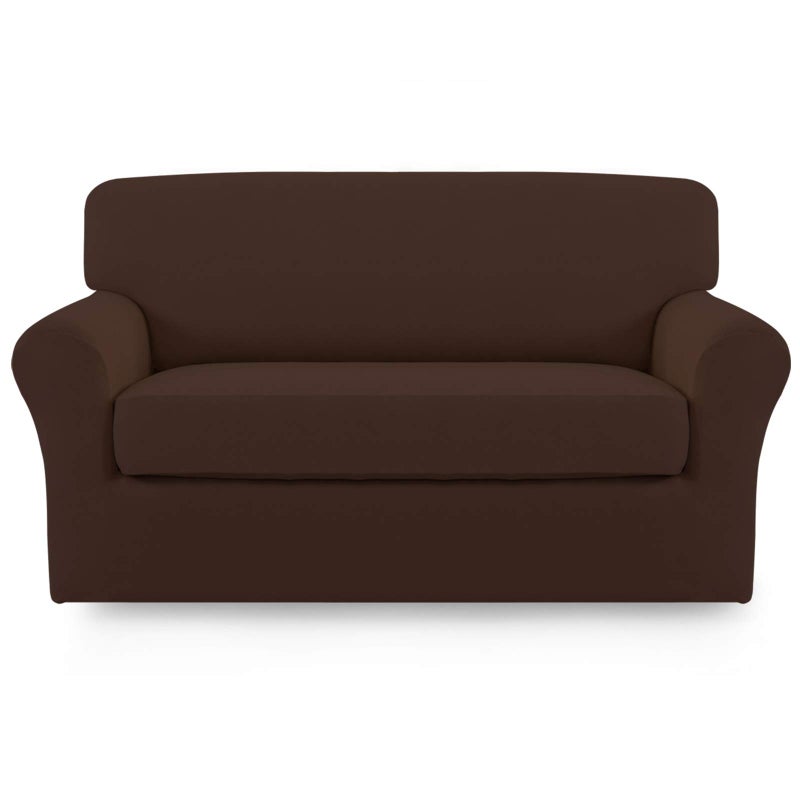 Easy-Going EasyGoing 2 Pieces Microfiber Stretch Sofa Slipcover  Spandex Soft Fitted Sofa Couch Cover Washable Furniture Protector with Elastic Bottom Kids Pet Loveseat Coffee 