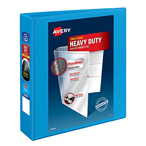 Avery Heavy-Duty View 3 Ring Binder, 2" One Touch Slant Rings, 2.8 Inch Wide Spine, Customizable Clear Cover, Ideal for School, Office, and Home Organization, 1 Light Blue Binder (05501) - Image 1