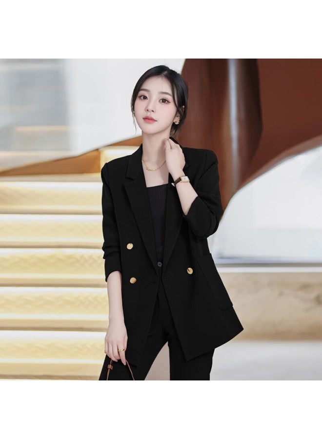 Teluoman Black Suit Set Women Spring And Autumn Professional Formal Casual Loose Commuting Ol Suit Jacket Workwear - Image 2