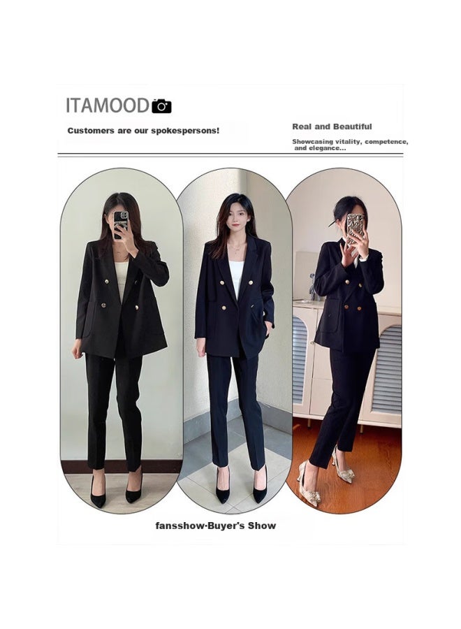 Teluoman Black Suit Set Women Spring And Autumn Professional Formal Casual Loose Commuting Ol Suit Jacket Workwear - Image 3