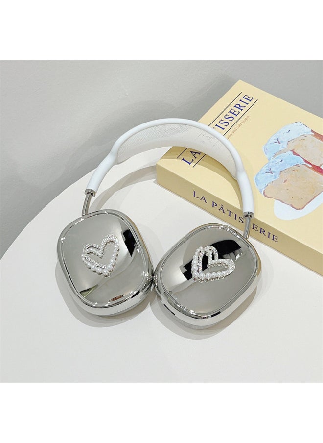 Generic - Pearl Love Bow For Airpods Max Protective Set For Apple Head-Mounted Ear Cap Earmuffs Earphone Case-Color:Electroplated Silver + Three-dimensional Pearl Heart-Applicable Models:Airpods Max - Image 1