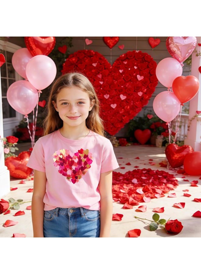 YWAGK Girls Valentines Day Shirt Kids Cute Love Heart Graphic T-Shirts Toddler Valentine Short Sleeve Tee 2026 (3-10 Years), Pink_1, 4-5 Years - Image 2