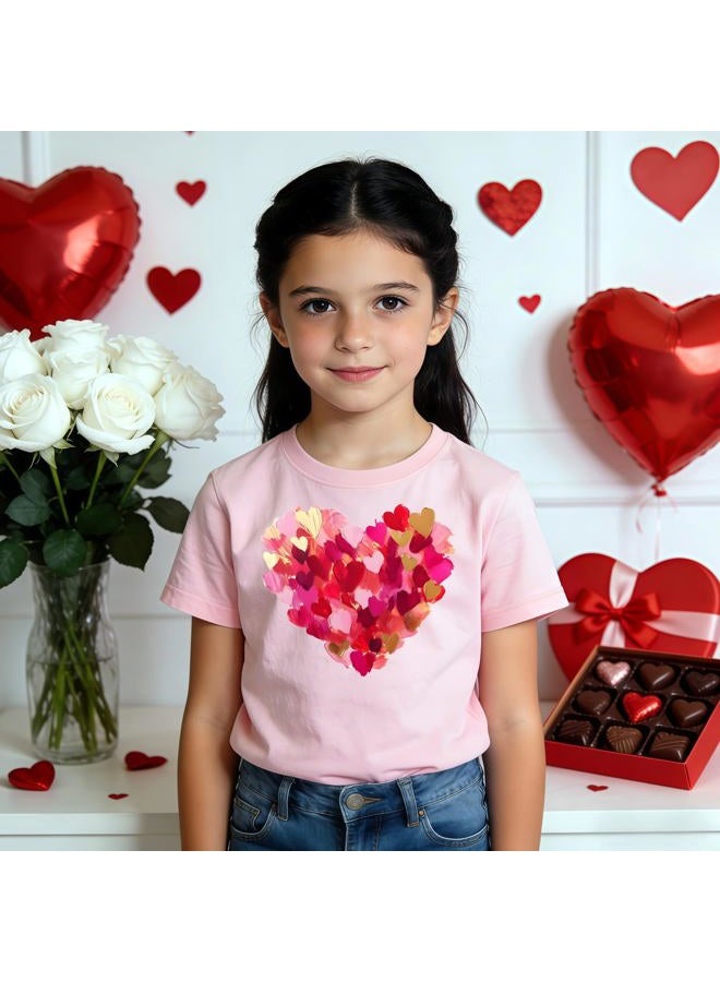 YWAGK Girls Valentines Day Shirt Kids Cute Love Heart Graphic T-Shirts Toddler Valentine Short Sleeve Tee 2026 (3-10 Years), Pink_1, 4-5 Years - Image 3