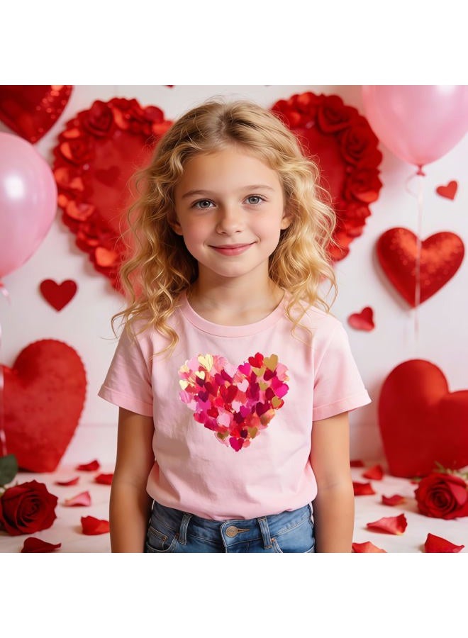 YWAGK Girls Valentines Day Shirt Kids Cute Love Heart Graphic T-Shirts Toddler Valentine Short Sleeve Tee 2026 (3-10 Years), Pink_1, 4-5 Years - Image 4