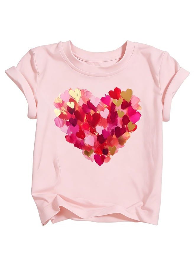 YWAGK Girls Valentines Day Shirt Kids Cute Love Heart Graphic T-Shirts Toddler Valentine Short Sleeve Tee 2026 (3-10 Years), Pink_1, 4-5 Years - Image 1