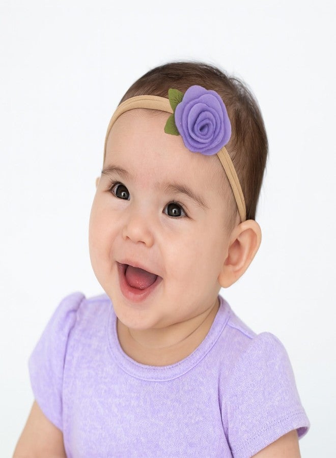 SYGA 5 Pcs Baby Headband, Flower, Star & Bow Stretchable, Nylon HairBand for Newborn Infant Toddlers Kids 0-3 Year-Light Purple - Image 3