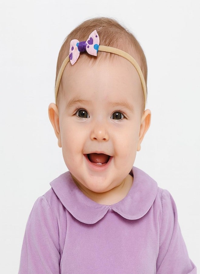 SYGA 5 Pcs Baby Headband, Flower, Star & Bow Stretchable, Nylon HairBand for Newborn Infant Toddlers Kids 0-3 Year-Light Purple - Image 2