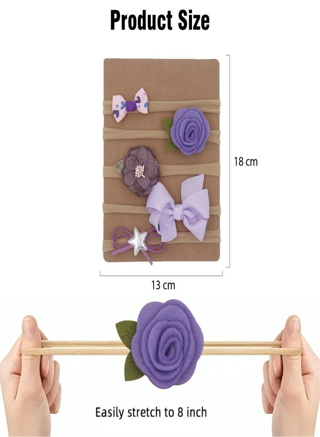 SYGA 5 Pcs Baby Headband, Flower, Star & Bow Stretchable, Nylon HairBand for Newborn Infant Toddlers Kids 0-3 Year-Light Purple - Image 4