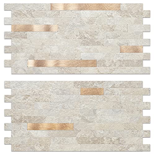 AULIGET 20 Sheets Faux Stone Peel and Stick Backsplash, Beige Marble Look PVC Wall Tiles Stick on Backsplash for Kitchen - Image 1
