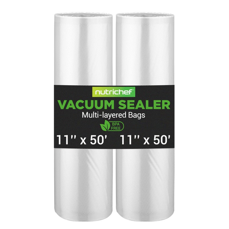 NutriChef Vacuum Sealer Bags 11x50 Rolls 2 pack for Food Saver Seal a Meal NutriChef Weston Commercial Grade BPA Free Heavy Duty Great for vac storage Meal Prep or Sous Vide