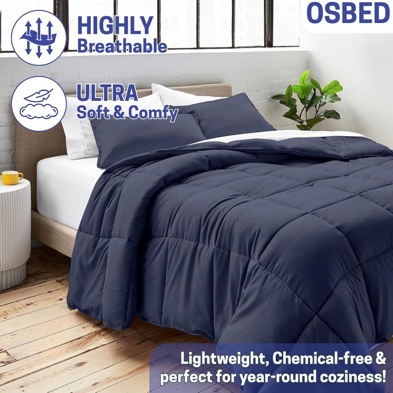 Bed Comforter with Lightweight & Soft Down Alternative | Reversible Cooling Comforter for bedding Duvet Inserts for All Seasons with Washable Microfiber Quilt (Navy, 220 x 240cm) - Image 3