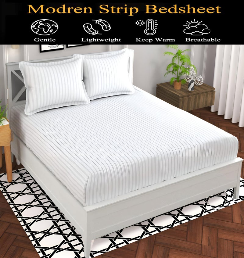 STARNSTYLE 220 Cotton Feel Glace Cotton Double Bedsheet with 2 Pillow Cover (90x90 inch) White - Image 3