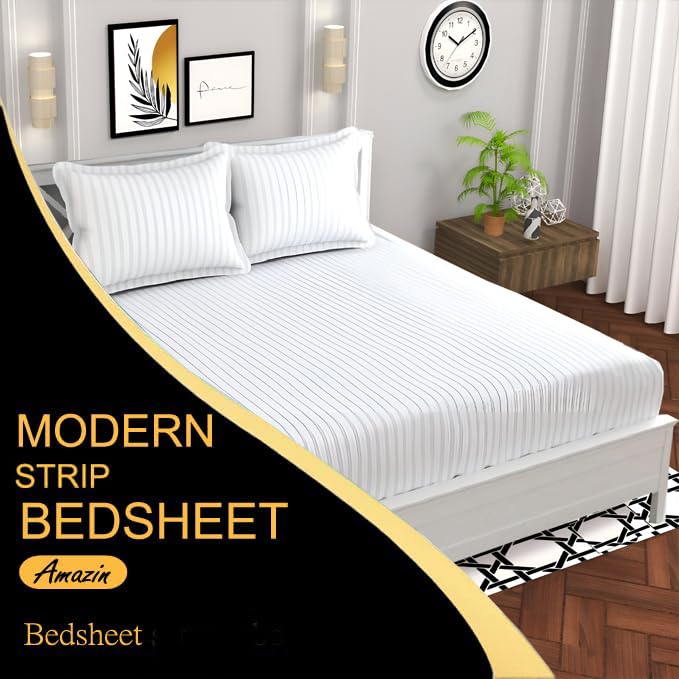 STARNSTYLE 220 Cotton Feel Glace Cotton Double Bedsheet with 2 Pillow Cover (90x90 inch) White - Image 2