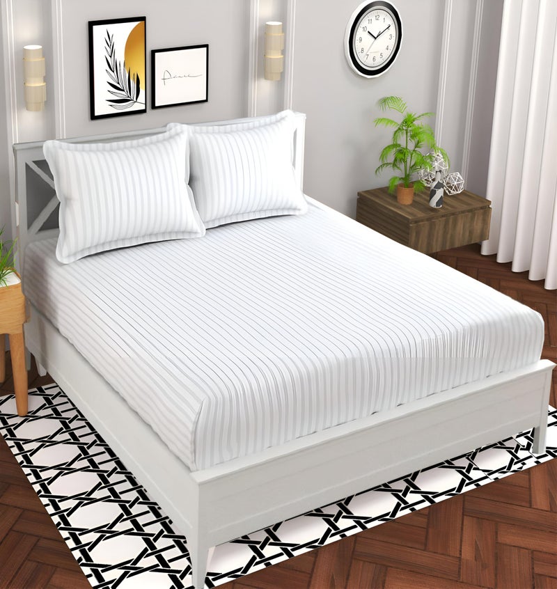 STARNSTYLE 220 Cotton Feel Glace Cotton Double Bedsheet with 2 Pillow Cover (90x90 inch) White - Image 1