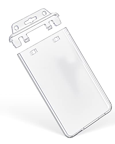 Pawfly 2 Pack Permanent Locking ID Badge Holder for Less Frequently Used Cards Vertical Hard Plastic Case Clear Card Protector Pouch for Passes Access Cards Student IDs Proximity RFID Key Cards - Image 1