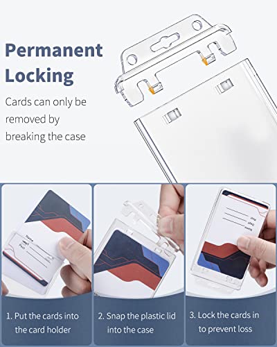 Pawfly 2 Pack Permanent Locking ID Badge Holder for Less Frequently Used Cards Vertical Hard Plastic Case Clear Card Protector Pouch for Passes Access Cards Student IDs Proximity RFID Key Cards - Image 2