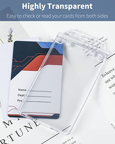 Pawfly 2 Pack Permanent Locking ID Badge Holder for Less Frequently Used Cards Vertical Hard Plastic Case Clear Card Protector Pouch for Passes Access Cards Student IDs Proximity RFID Key Cards - Image 3